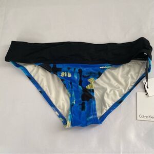 Calvin Klein Women's Standard Logo Cheeky Bikini Bottom Blue Size Soft Waist XXL